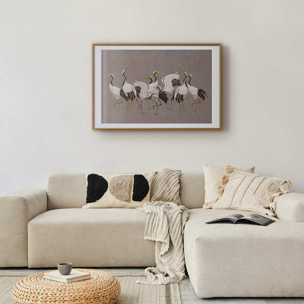 Crane Silhouettes Warm-Gray Textured Poster