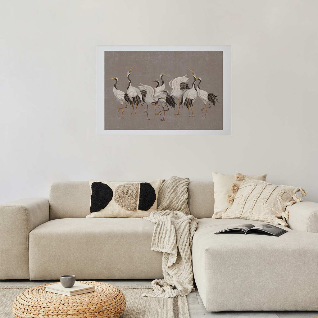 Crane Silhouettes Warm-Gray Textured Poster