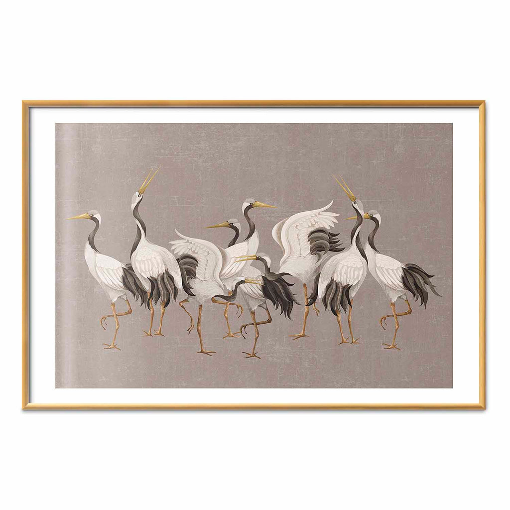 Crane Silhouettes Warm-Gray Textured Poster