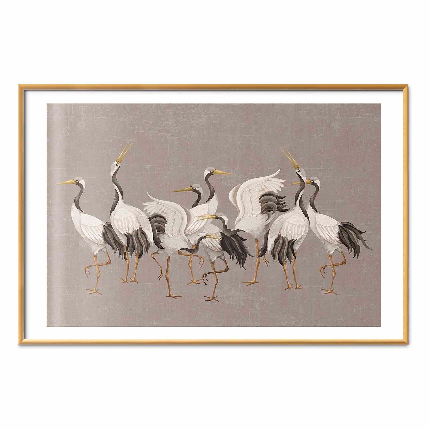 Crane Silhouettes Warm-Gray Textured Poster