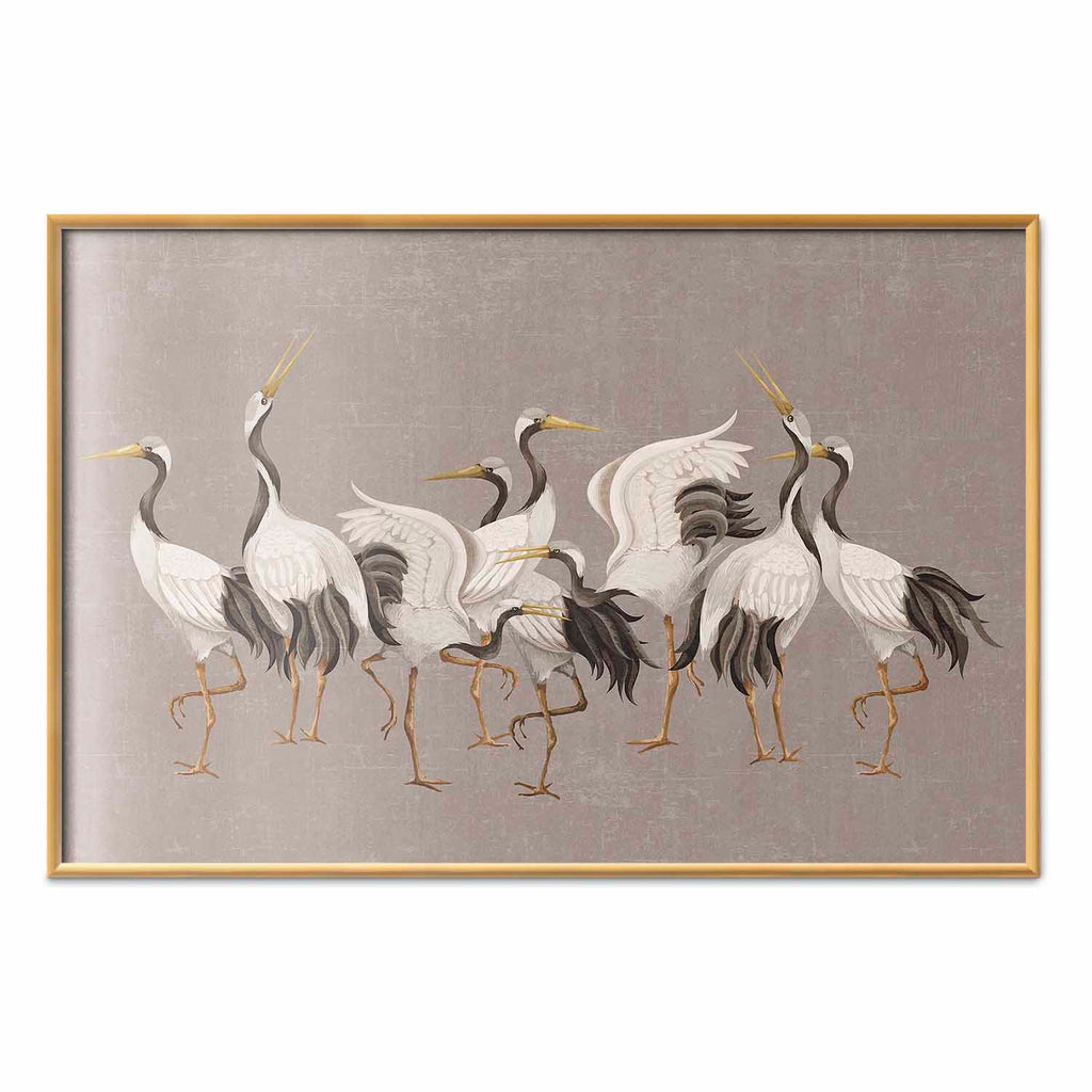 Crane Silhouettes Warm-Gray Textured Poster