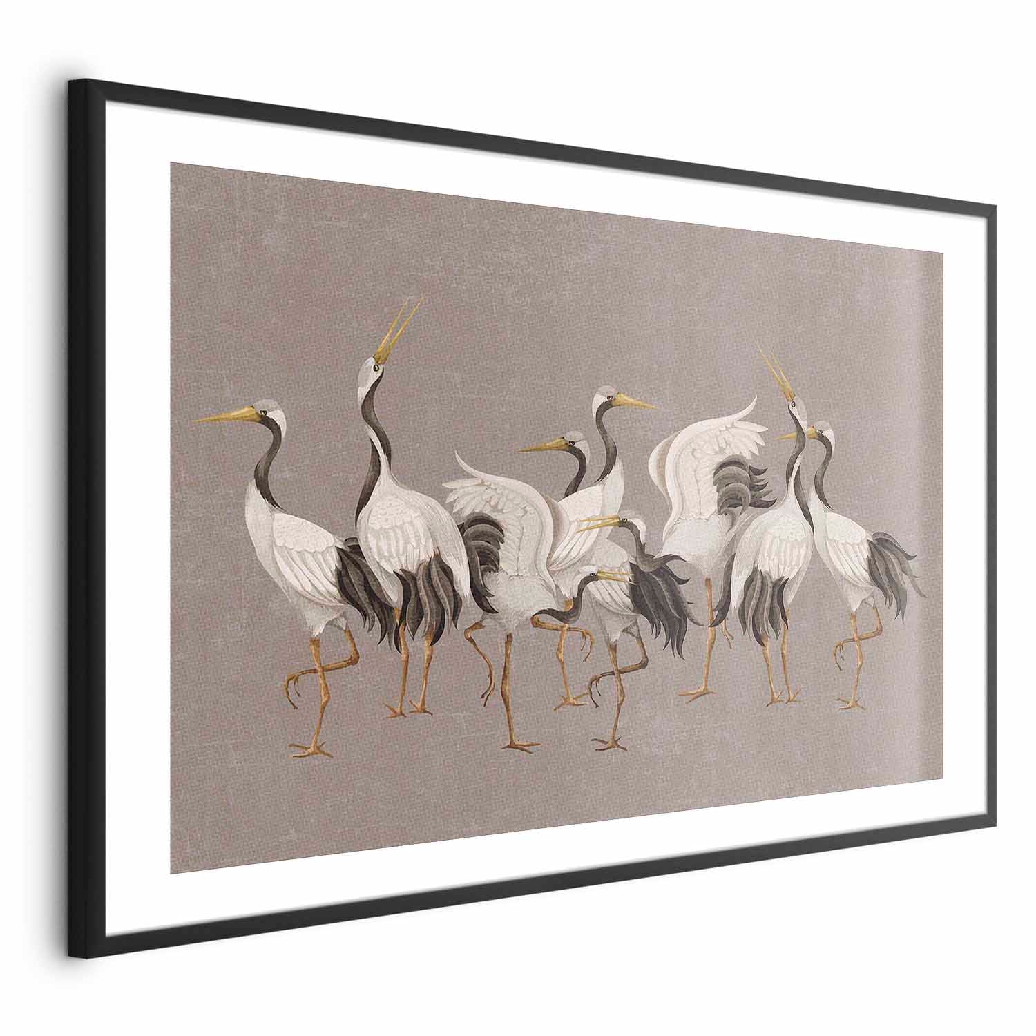 Crane Silhouettes Warm-Gray Textured Poster