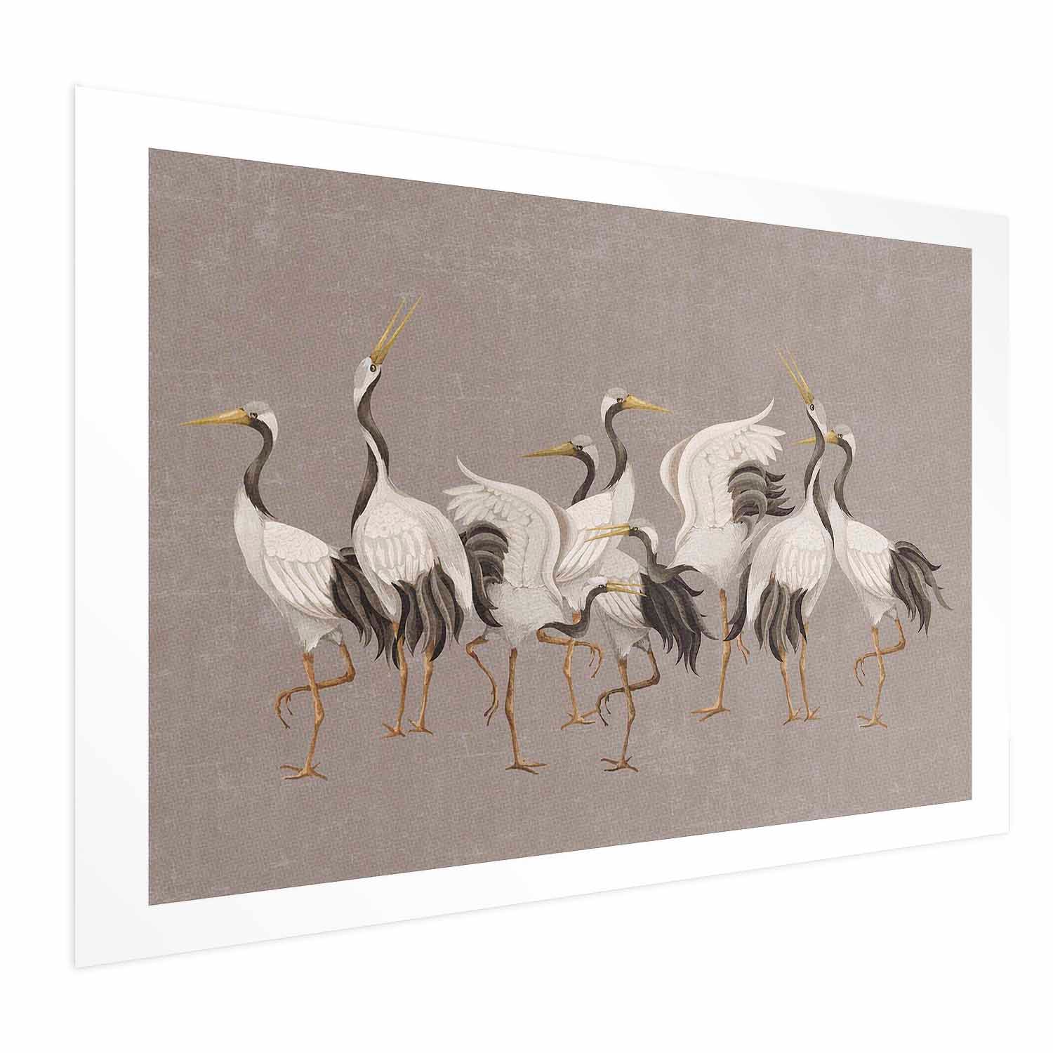 Crane Silhouettes Warm-Gray Textured Poster