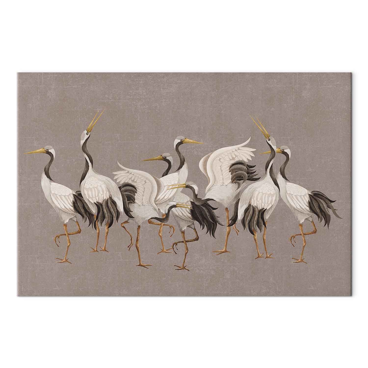 Crane Silhouettes Warm Grey Canvas Print