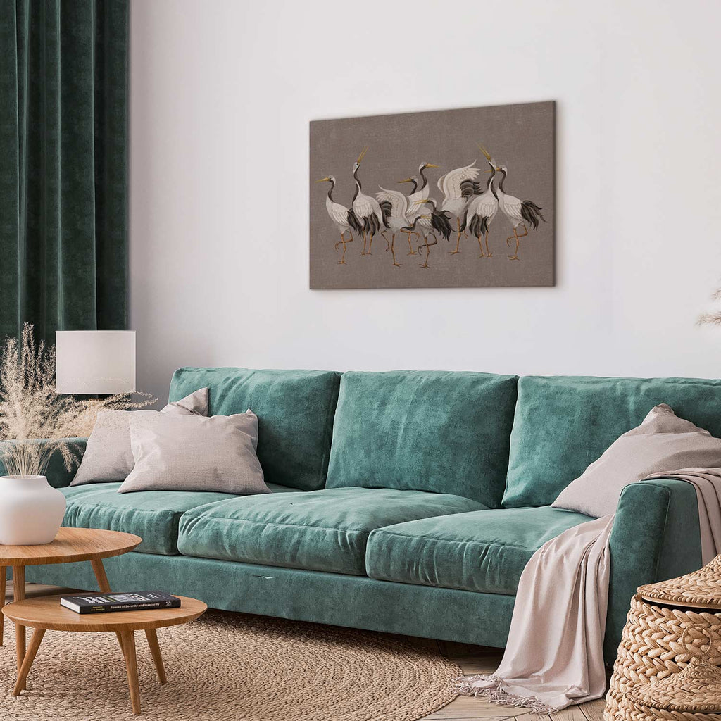 Crane Silhouettes Warm Grey Canvas Print