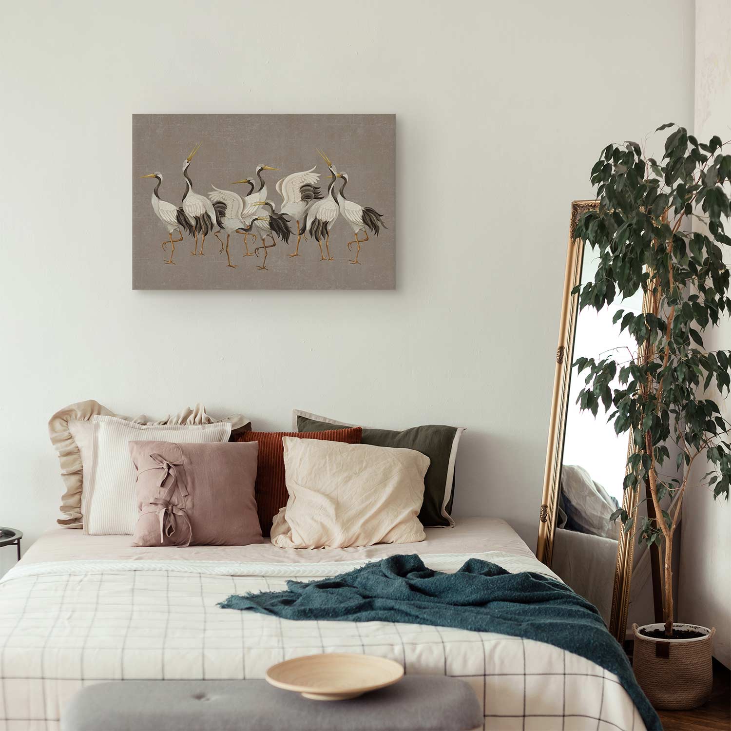 Crane Silhouettes Warm Grey Canvas Print