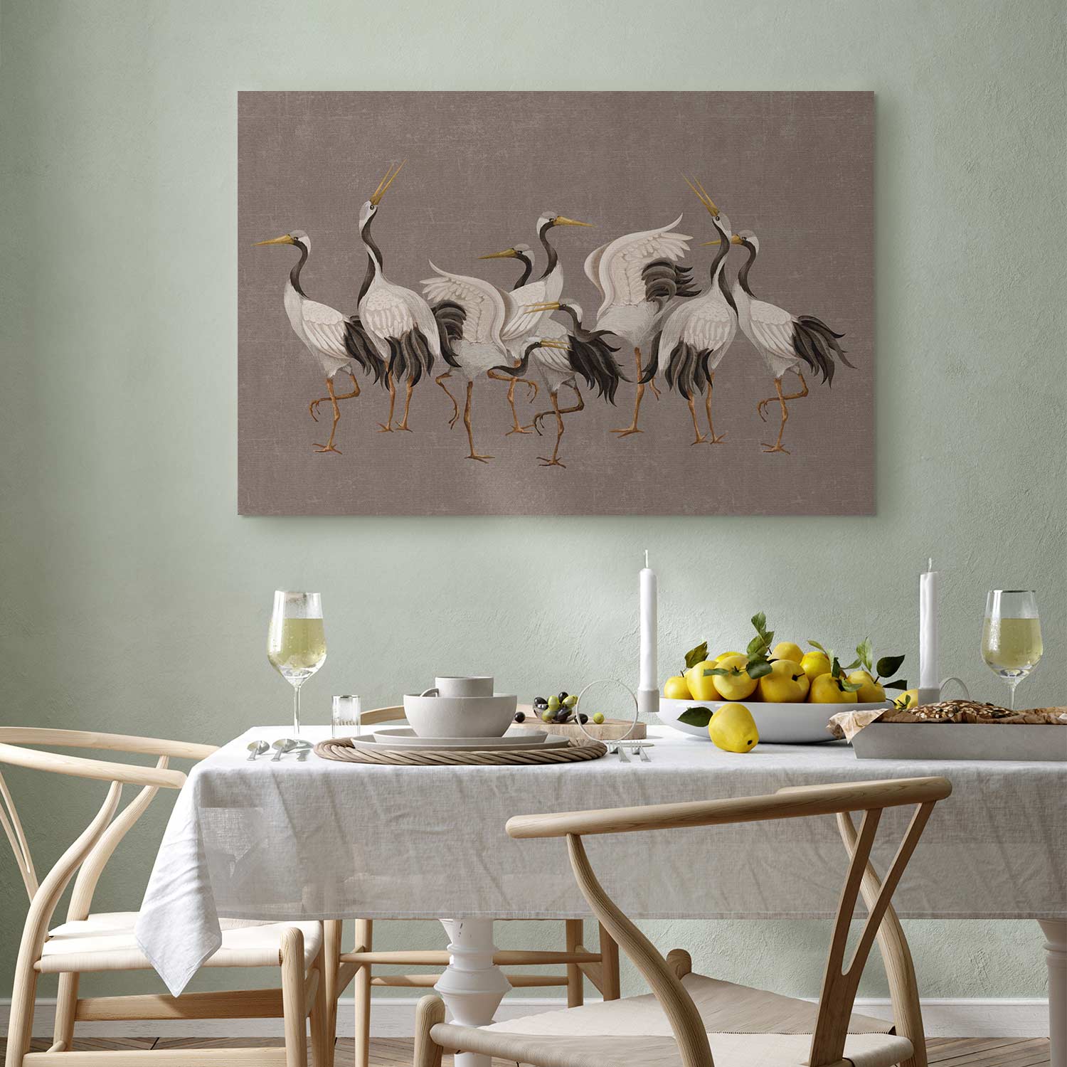 Crane Silhouettes Warm Grey Canvas Print