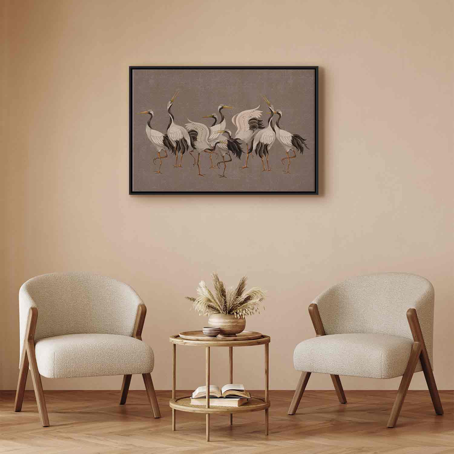 Crane Silhouettes Warm Grey Canvas Print