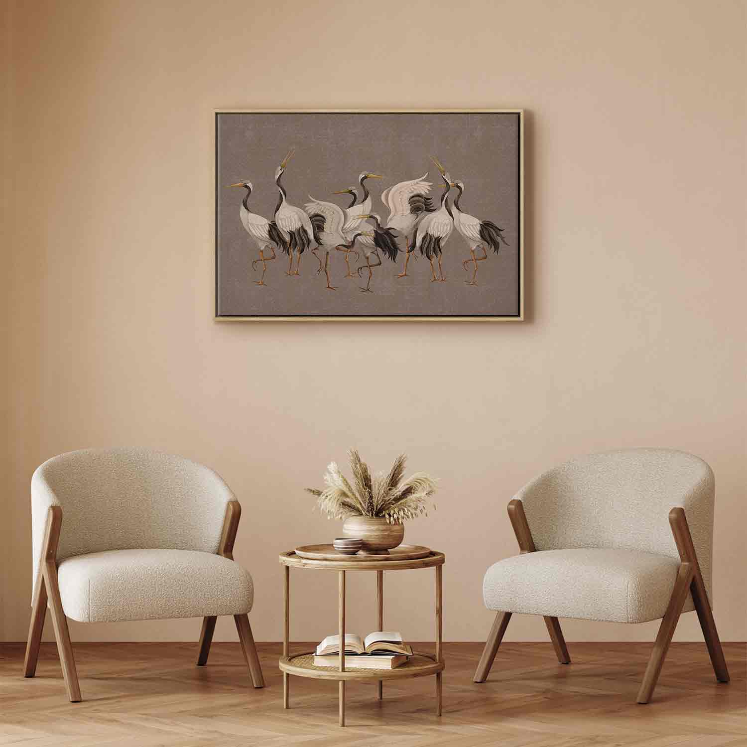Crane Silhouettes Warm Grey Canvas Print