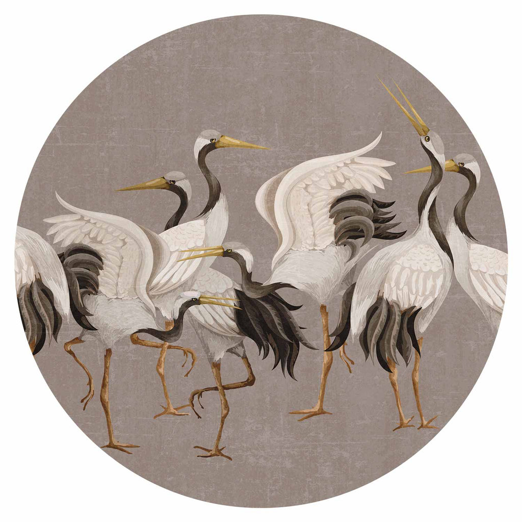 Dancing Cranes Oriental Round Wall Mural