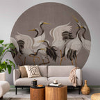 Dancing Cranes Oriental Round Wall Mural