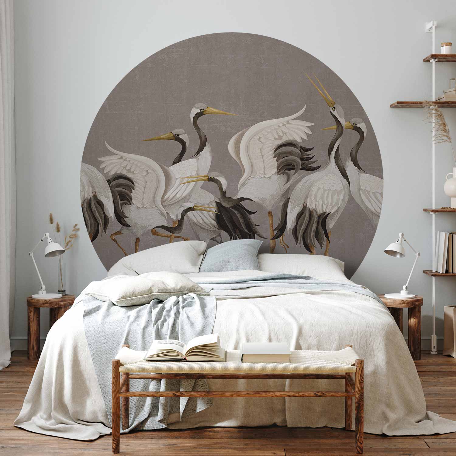 Dancing Cranes Oriental Round Wall Mural