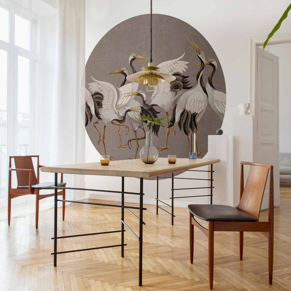 Dancing Cranes Oriental Round Wall Mural