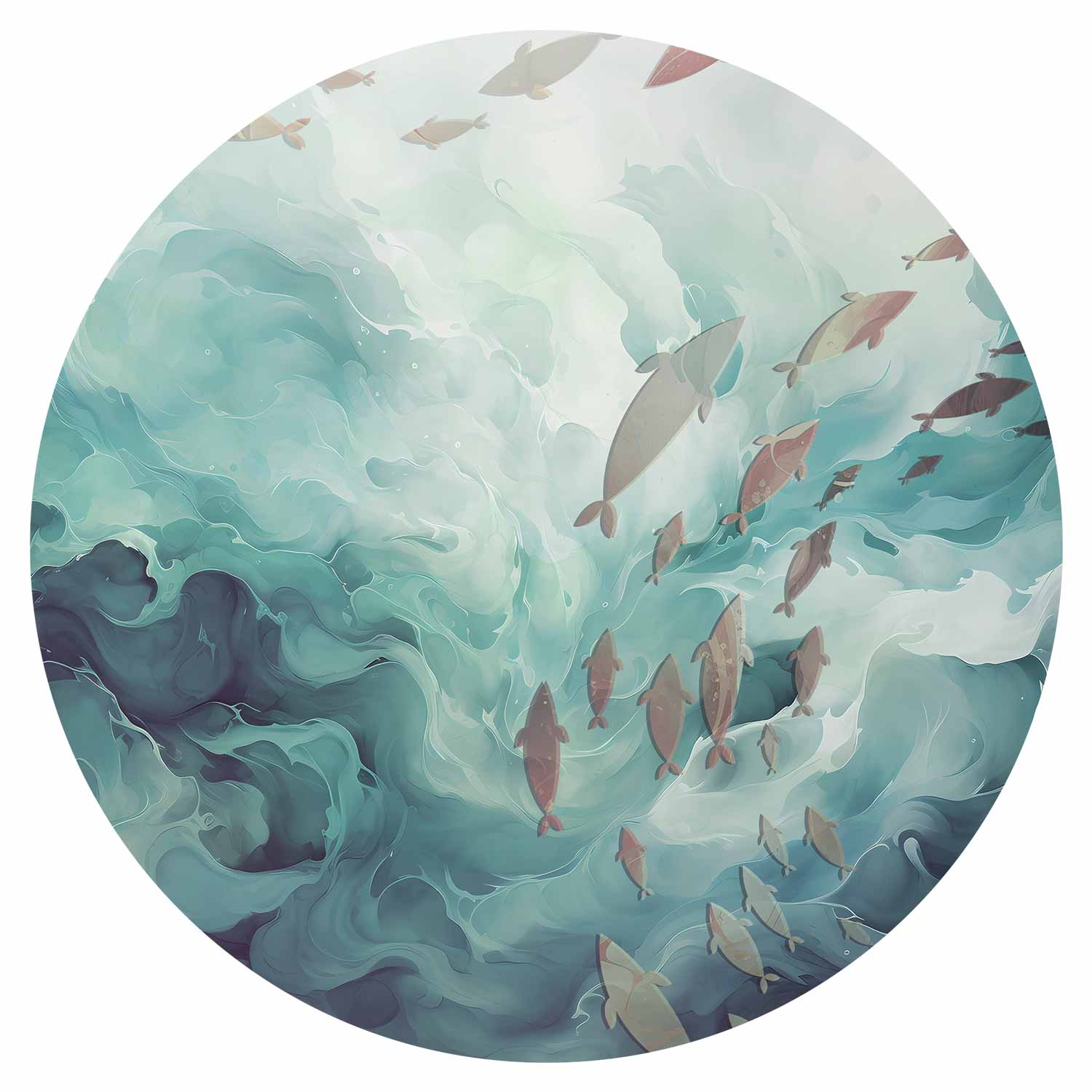 Ocean Fish Japanese Round Wall Murals