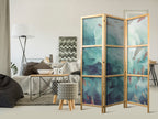 Japanese Room Divider with Fish Motif in Muted Colors, 3-Panel