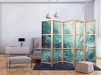 Japanese Room Divider - Fish Motif in Muted Ocean Colors - 5-Panel Screen