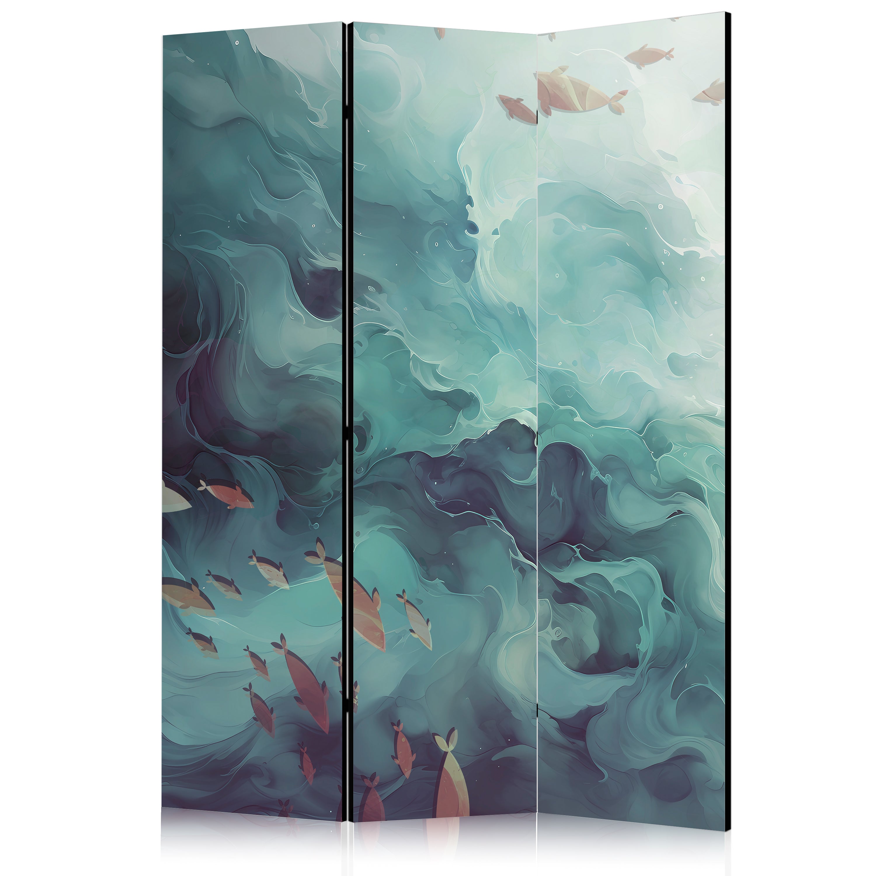 Room Divider - Three Schools of Fish in Muted Colors
