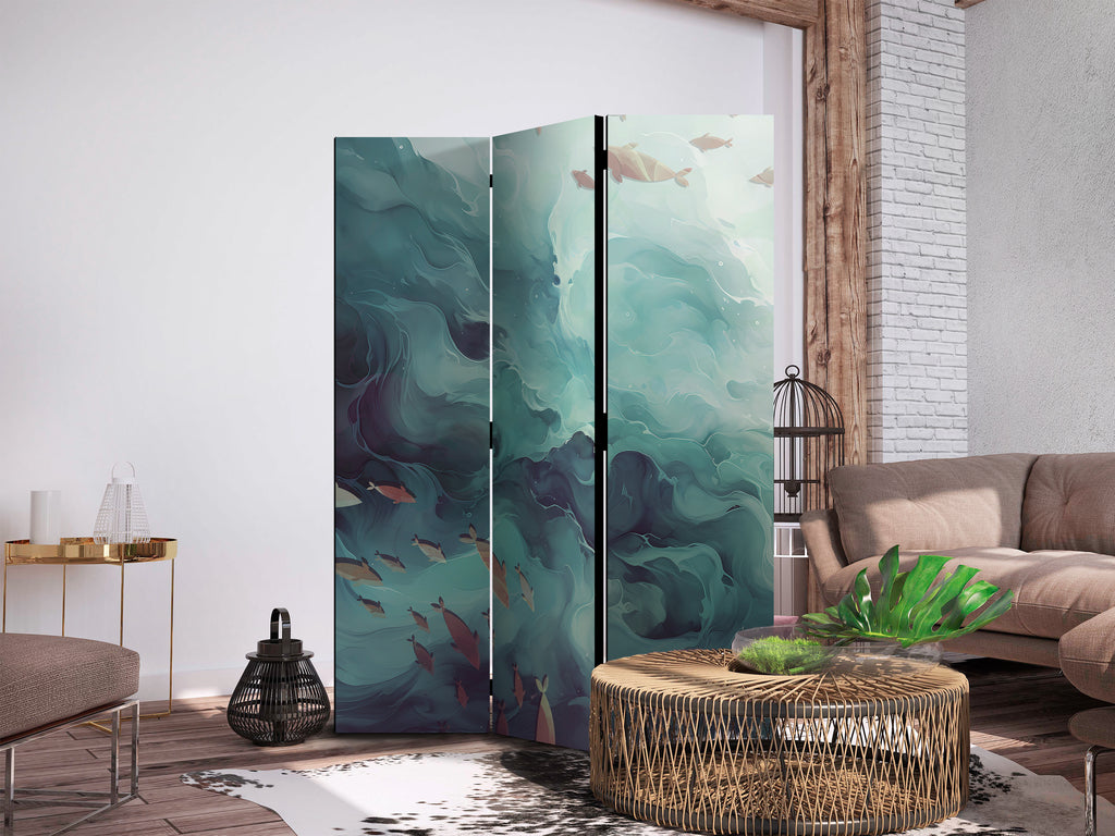 Room Divider - Three Schools of Fish in Muted Colors
