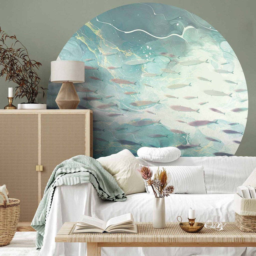 School of Small Fish Japanese Round Wall Mural