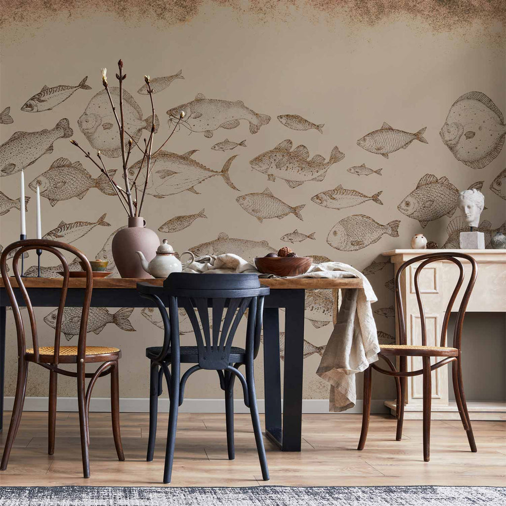 Subtle Japanese Fish Wall Mural