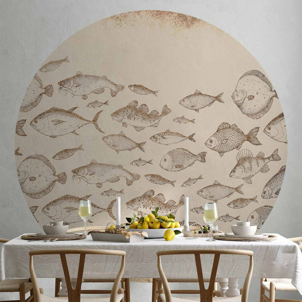 Subtle Koi Fish Japanese Round Wall Mural