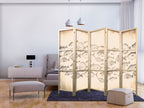 Japanese Room Divider 5-Panel Fish Sketch Vintage Style
