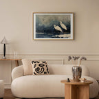 Japanese Herons Winter Pond Dark Poster