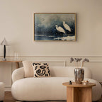 Japanese Herons Winter Pond Dark Poster