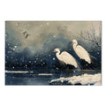 Herons Winter Pond Japanese Canvas Print