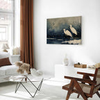 Herons Winter Pond Japanese Canvas Print