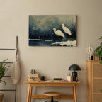 Herons Winter Pond Japanese Canvas Print