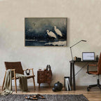 Herons Winter Pond Japanese Canvas Print