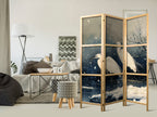 Herons Winter Pond Dark 3-Panel Japanese Room Divider