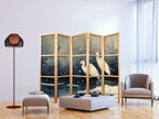 Herons Winter Pond 5-Panel Japanese Room Divider