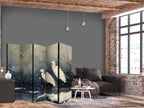 Herons Winter Pond Dark 5-Panel Japanese Room Divider