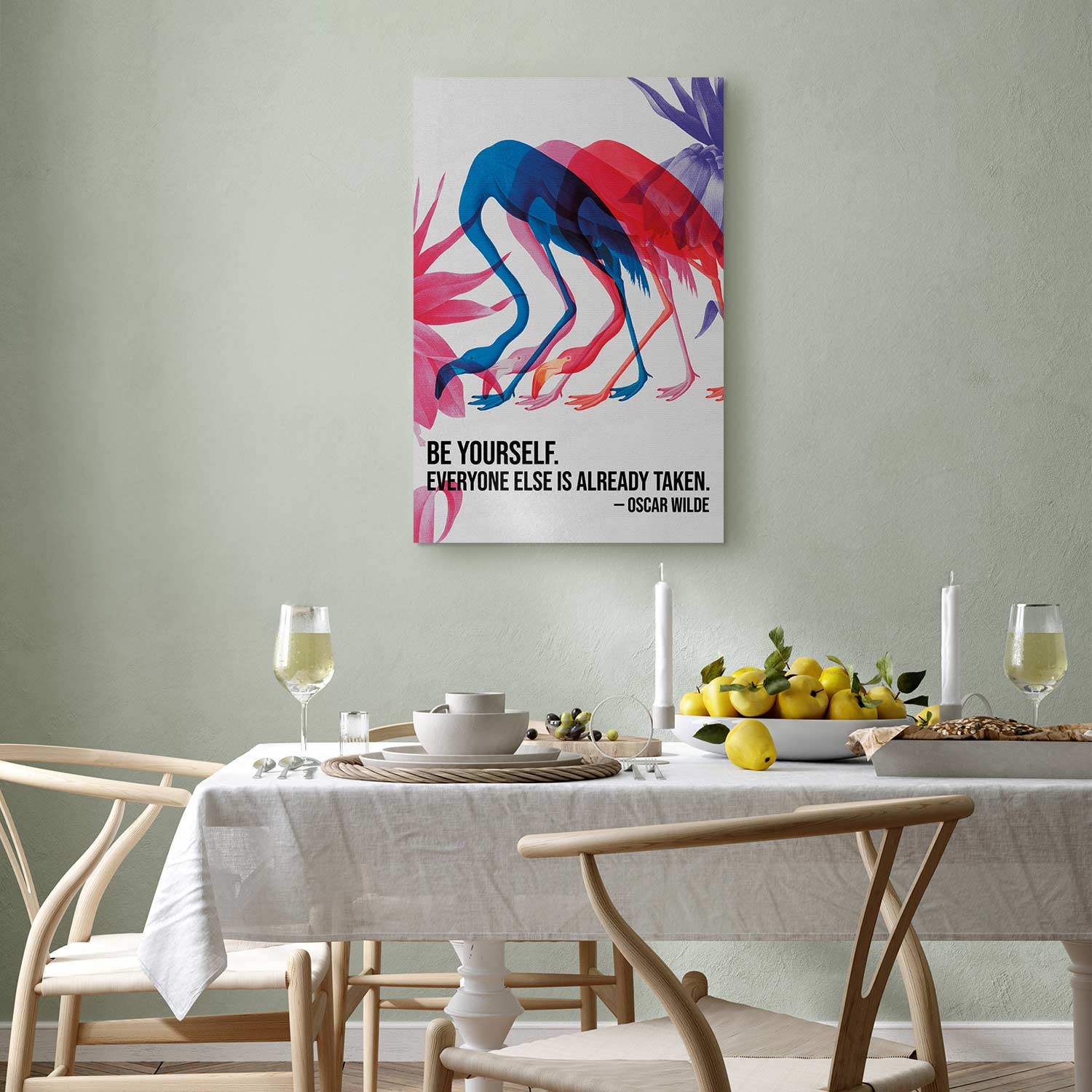 Colorful Flamingos Quote Canvas Print