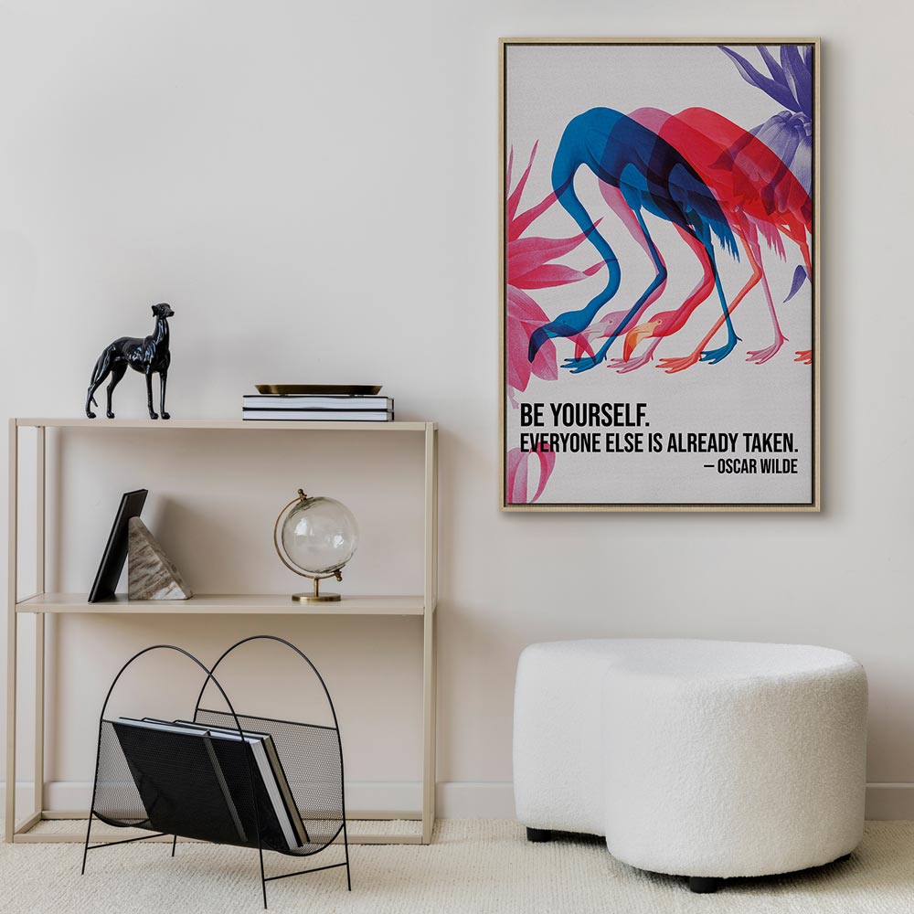 Canvas Print - Colorful Flamingos with Inspirational Quote