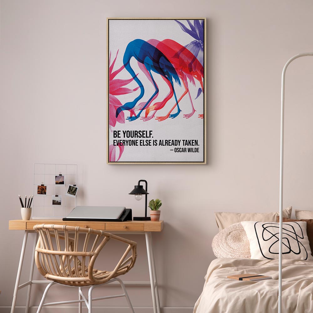 Canvas Print - Colorful Flamingos with Inspirational Quote