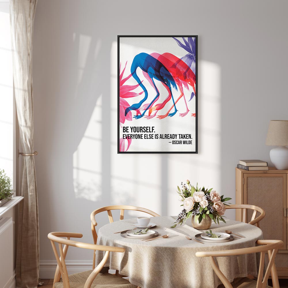 Canvas Print - Colorful Flamingos with Inspirational Quote