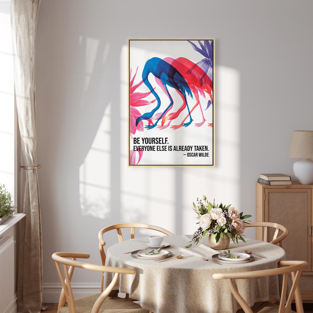 Canvas Print - Colorful Flamingos with Inspirational Quote