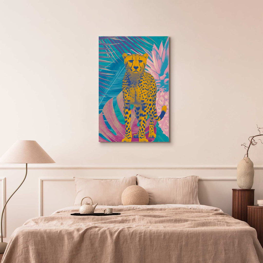 Tropical Leopard Colorful Portrait Canvas Print