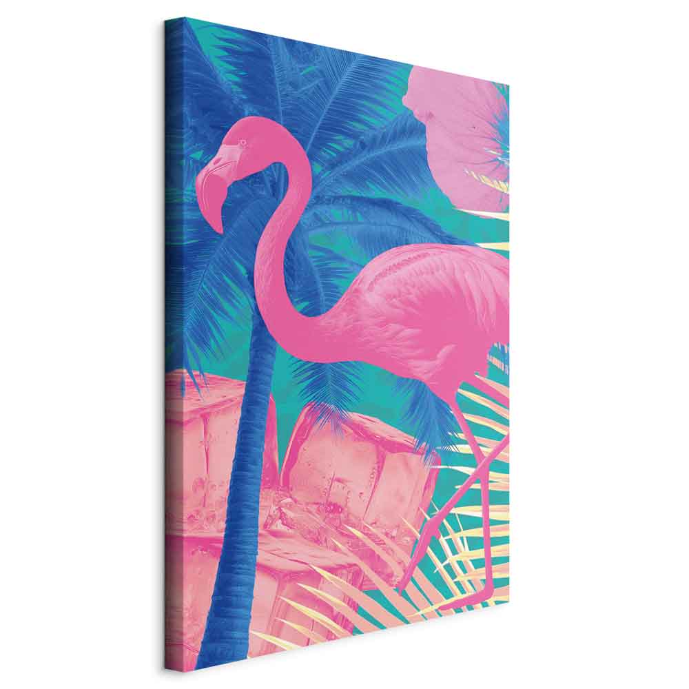 Canvas Print Pink Flamingo Abstract Flamingo Against Palms and Ice Cubes