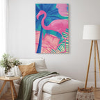 Canvas Print Pink Flamingo Abstract Flamingo Against Palms and Ice Cubes