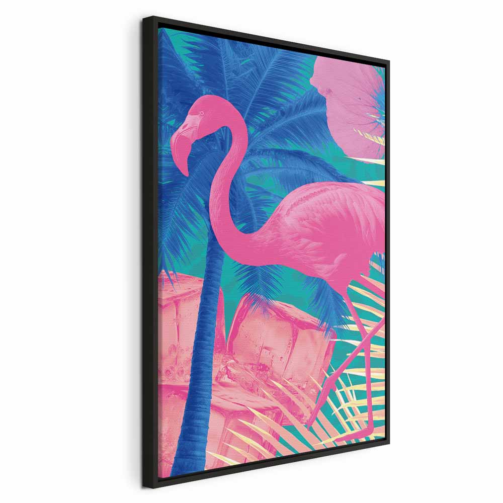 Canvas Print Pink Flamingo Abstract Flamingo Against Palms and Ice Cubes