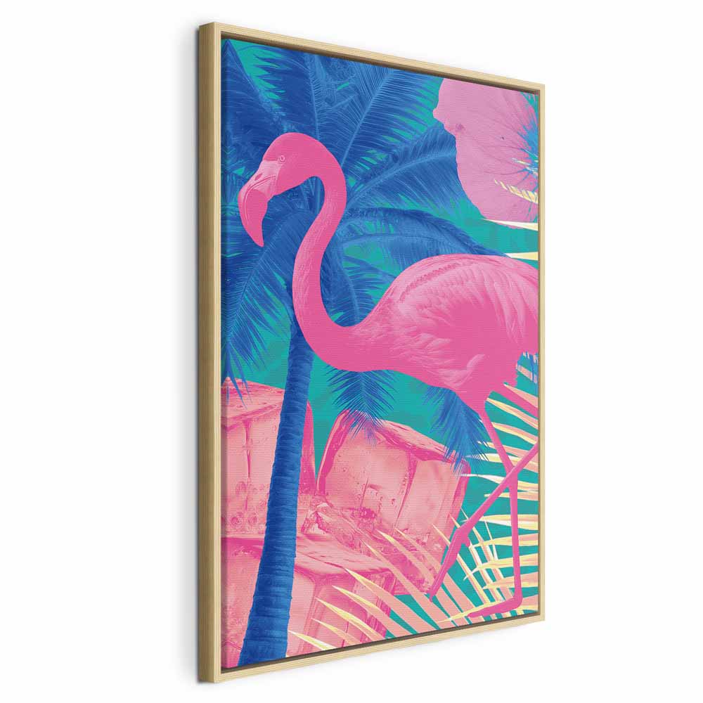 Canvas Print Pink Flamingo Abstract Flamingo Against Palms and Ice Cubes