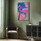 Canvas Print Pink Flamingo Abstract Flamingo Against Palms and Ice Cubes