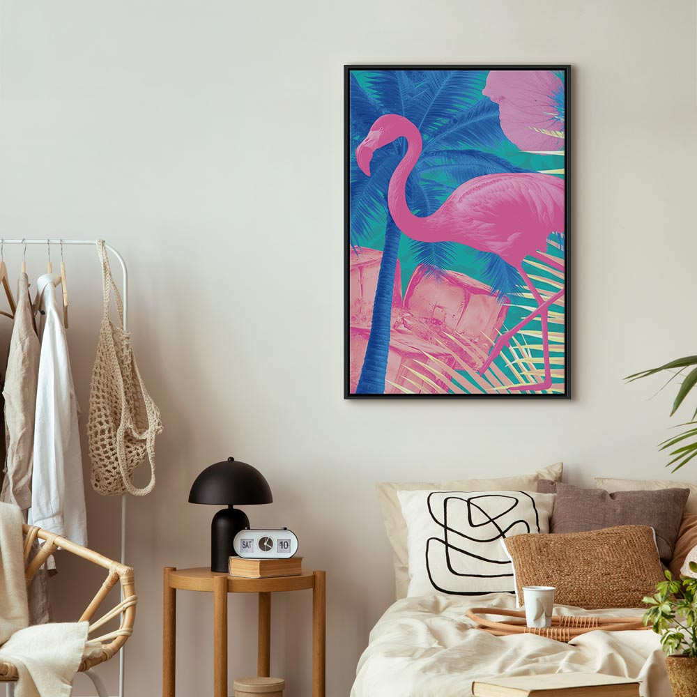 Canvas Print Pink Flamingo Abstract Flamingo Against Palms and Ice Cubes