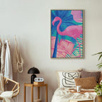 Canvas Print Pink Flamingo Abstract Flamingo Against Palms and Ice Cubes