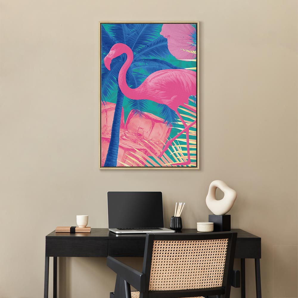 Canvas Print Pink Flamingo Abstract Flamingo Against Palms and Ice Cubes