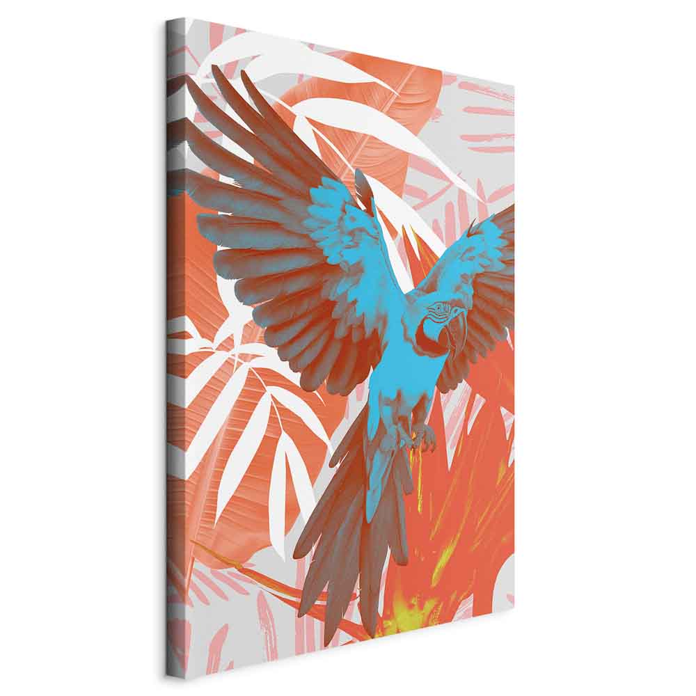 Canvas Print Exotic Wings – Parrot Among Abstract Leaves